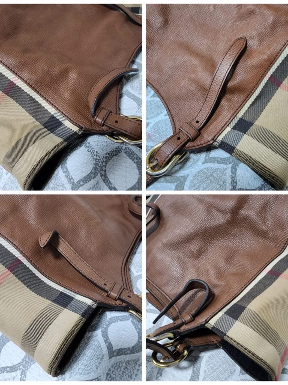 Authentic BURBERRY Leather And House Check Canvas Small Canterbury Tote Bag Brow